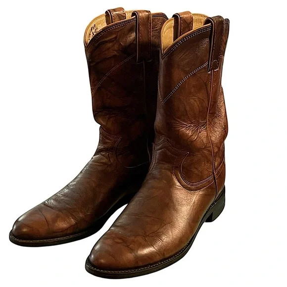 Justin Chestnut Marbled Deerlite Ladies Roper Western Boots Size 7.5B - Picture 2 of 13